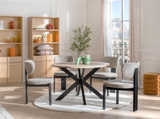 Vente-unique - Stuhl 6er-Set - Bouclé-Stoff & Kautschukholz - Taupe & Schwarz - WILANA