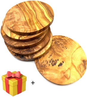 Olivenholz-erleben Getränkeuntersetzer 6x Untersetzer rund, Set, 6-tlg, Tischschoner, kratzfest, antibakteriell, langlebig, lebensmittelecht