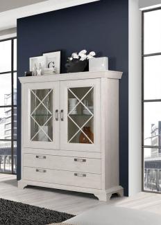 Glasvitrine Kashmir Vitrinenschrank 123cm pinie weiß Landhaus-Stil