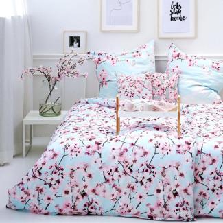 Apelt Mako-Satin Bettwäsche Blossom hellblau|155x220 cm + 80x80 cm