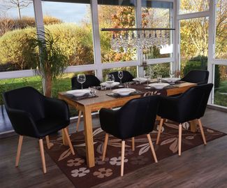 6er-Set Esszimmerstuhl Malmö T381, Stuhl Küchenstuhl, Retro 50er Jahre Design ~ Kunstleder, schwarz, helle Beine