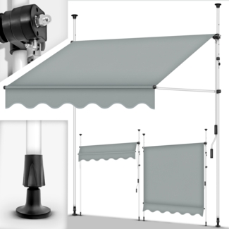 tillvex Balkonmarkise 300 cm Hellgrau Gelenkarm Markise Klemmmarkise Sonnenmarkise Balkon ohne Bohren