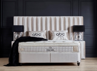 abc bedding Boxspringbett Komfortbett OSCAR mit Samt in Creme Beige, Voll-orthopädisches Schlafsystem inklusive Bettkasten