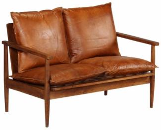 vidaXL 2-Sitzer-Sofa Echtleder Akazienholz Braun 246482