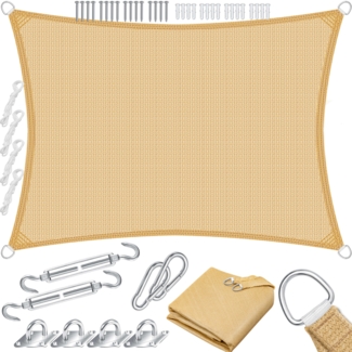 KESSER® Sonnensegel Sonnenschutz Windschutz | HDPE Gewebe | wasserabweisend & windabweisend | 5-Fach quer vernäht robust & stabil Schattenspender Garten Balkon Terrasse Rechteck, Sand, 3x4m