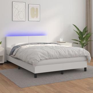 vidaXL Boxspringbett mit Matratze & LED Weiß 140x190 cm Kunstleder 3134100