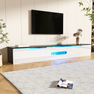 TV-Schrank 180 cm Schwarz Weiß LED 16 Farben App-gesteuert Dämpfungsscharnier Wandmontage Hochglanz TV-Board