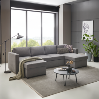 JENA Wohnlandschaft, Komfortschaum, SO250, grau, inkl. 4 Rückenkissen, Kunststofffüße, Bezug: 50442-710