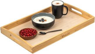 eluno Tablett Servierplatte mit seitlichen Griffen und Einlegeboden, Bambus, (1-tlg), inkl. Anti-Rutsch-Einlegeboden