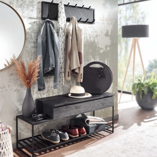 Garderoben-Set >Zibo< (B/H/T: 110x70x37 cm) in Schwarz - 110x70x37 (BxHxT)