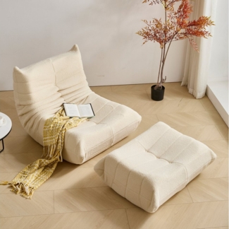HAUSS SPOLE Sitzsack Lazy Sofa mit Fußhocker, Wohnzimmer Teddysamt, modernes Design Beige (Teddyfleece+Schaumstoff mit hoher Dichte, 2 St, Produkt als komprimierte Verpackung)