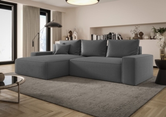 Ecksofa Schlafsofa Sofa WALKEN Stoff Poso Grau Ottomane Links