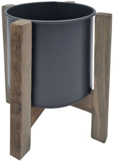 Spetebo Übertopf Metall Blumen Topf m. Holz Ständer grau - 20 cm