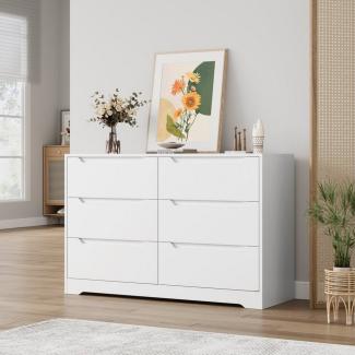 HOMECHO Kommode, Weiß mit 6 Schubladen,Sideboard Wohnzimmer,Mehrzweckschrank