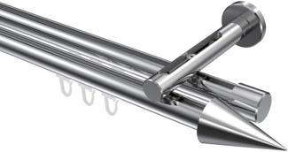 Innenlauf-Gardinenstangen-Set Siteno Savio 480 cm (geteilt in 3 x 160 cm), 2-läufig, 20 mm Ø Chrom