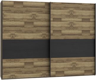 Schwebetürenschrank >JAKOBINA< 2 Türen, Stabeiche Dekor / Schwarz Eiche - 269,9x210,5x61,2cm (B/H/T)
