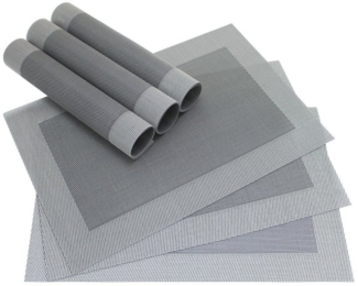 matches21 HOME & HOBBY Platzset Tischset BORDA 6er silber schwarz Tischunterlage als Tischdeko, (6-St), modernes Esstisch Platzdeckchen als abwaschbarer Tischuntersetzer