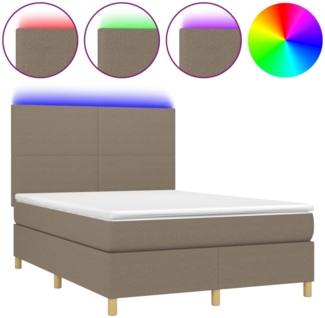 vidaXL Boxspringbett mit Matratze & LED Taupe 140x200 cm Stoff 3135281