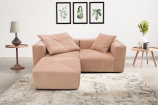 DOMO. collection Ecksofa 800011, kleine Modul-Couch in L-Form, individuell kombinierbar, Cord Sofa, Polsterecke, Eckcouch, Polstergarnitur 216 x 193 x 69 (BxTxH), rose