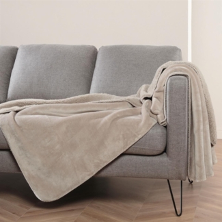 Kuscheldecke XXL 150x200cm ( Beige ) Flauschige Wendedecke, Flanell Sherpa-Fleece, Dicke Sofadecke - ÖKO-TEX - Couchdecke Tagesdecke - 450g/m²