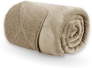 Kuscheldecke XXL 150x200cm ( Beige ) Flauschige Wendedecke, Flanell Sherpa-Fleece, Dicke Sofadecke - ÖKO-TEX - Couchdecke Tagesdecke - 450g/m²