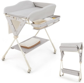 COSTWAY Wickeltisch Badewanne, 3-stufig verstellbar, Ein-Klick-Faltsystem