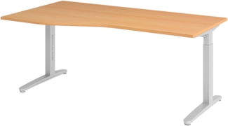 bümö Schreibtisch höhenverstellbar 180x100 cm in Buche, Metallgestell in silber - Bürotisch groß, höhenverstellbarer Büroschreibtisch, Computertisch & PC Tisch Büro, X18-6-SS