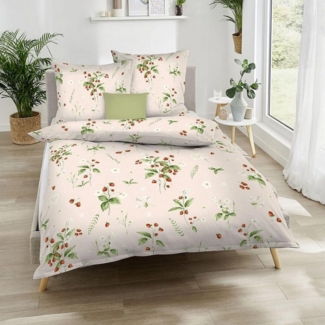 Kaeppel Bettwäsche Walderdbeeren, Mako Satin, 2 teilig, florales Design in Satin Qualität