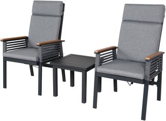 KONIFERA Balkonset Edessa Komfort, (Set, 5-tlg, 2x Sessel, 2x Auflage, 1x Tisch), beinhaltet 2 Sessel mit Sitzauflagen und 1 Tisch