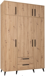 Marmex Möbel Arti 01N Dreitüriger Hochschrank mit Schubladen, Kleiderschrank mit Verlängerung, Flügeltürenschrank mit Einlegeböden und Kleiderstangen, laminierte Spanplatte, artisan Eiche, 150x239,5x53,6 cm