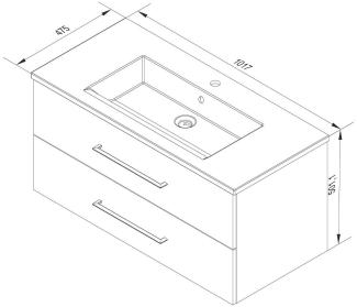 FACKELMANN B.PERFEKT Waschbecken mit Unterschrank 103 cm breit, Anthrazit, Waschbecken Keramik Weiß