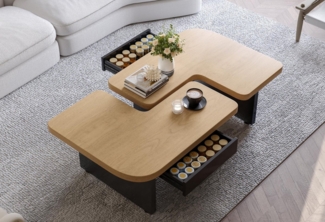 LVHOM Couchtisch 135x60cm/90x90cm ÖKO Modern Modular 2-in-1 mit Beleuchtung (Sachlichkeit + Innovation, Technische Details in Kurzform, Umweltbewusstsein, Wertige Materialassoziation, Nachhaltiges Design trifft intelligente Raumtransformation), Rücksei...