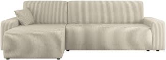 Ecksofa Pixalo L Cord mit Schlaffunktion und Bettkasten (Farbe: Poso 100)