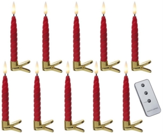 MARELIDA LED-Christbaumkerzen TWIST 10 gedrehte Baumkerzen mit Clip Baumbeleuchtung kabellos Fernb, 10-flammig