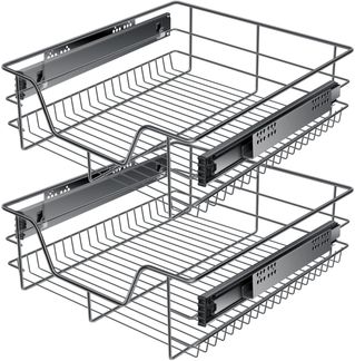 KESSER® Teleskopschublade 30-60cm Schrankbreite verchromt aus Edelstahl Schubladeneinsatz für Küchenschrank Korbauszug Schrankauszug 2x 50cm - Anthrazit