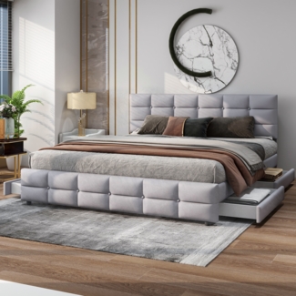 Polsterbett 180x200 cm mit Schubladen, Stauraumbett, Samtgestell, Lattenrost, modernes Gästebett Schlafzimmerbett