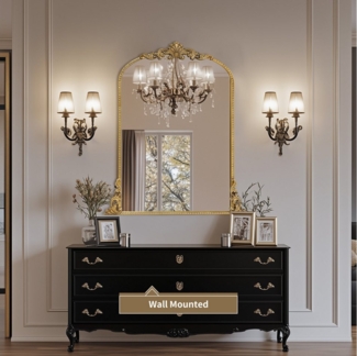 G-LEAF Wandspiegel Bogen-Wandspiegel, antiker Spiegel im Barockstil (1-St), ideal für Kamin, Badezimmer, Eingangsbereich, 90×60cm