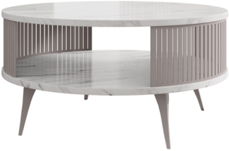 Couchtisch Rajkon Cashmere, Beine und Seiten aus Stahl (Farbe: Cashmere / Bianco Marmor)