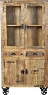 RUSTIC Vitrine, Lackiertes Mangoholz Natur, 180 x 40 x 90 cm