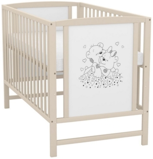 Baby-Delux Babybett Mia mit Matratze, Kinderbett 60x120 cm Taupe höhenverstellbar, Kiefer Bärchen Motiv