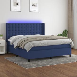 vidaXL Boxspringbett mit Matratze & LED Blau 180x200 cm Stoff 3138659