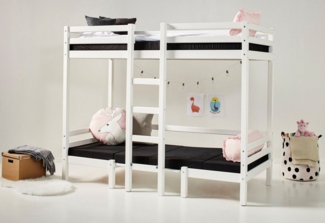 Hoppekids Hochbett ECO Dream JUMBO B/T/H 101/208/170 cm, umbaubar zum Etagenbett mit Sitzgruppe, Matratzen (oben u unten) in schwarz, Kiefer massiv/MDF