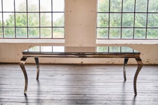 KAWOLA Esstisch AMARA, Tisch Glastisch Barock, Gestell Edelstahl, 200x100cm