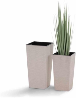 SIENA GARDEN Pflanzgefäß NIZZA GROOVE, creme Rillenoptik, Rillenoptik, 30 x 30 x 57 cm Kunststoffgefäß mit Holzfaseranteil und Einsatz