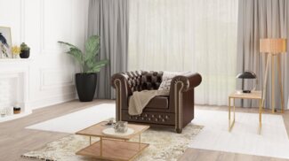 S-Style Möbel Chesterfield-Sessel Jeff aus veganem Leder mit Holzfüßen, mit Wellenfederung
