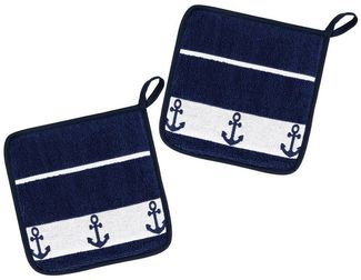 Kracht Topflappen Anker, (Set, 2-tlg, Set), 2er Set Topflappen, Baumwoll Frottier, ca. 22x22 cm