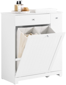 SoBuy Badkommode BZR214, Badschrank Wäscheschrank mit 2 Wäschekörben, Badezimmerschrank, Badmöbel mit Schublade, Wäschekörben, Ausziehfach, Hochschrank schmal