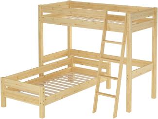 Hochbett für Kinder mit Einzelbett 90x200 Kinderbett Stockbett Kiefer massiv V-60. 20-09-2-20Z mit Lattenrost