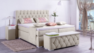 Meisterbetten Boxspringbett Jana 200x200 in VS-Creme, Matratzenbezug Nano, Ergoflex-Topper