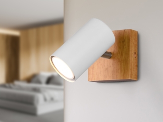 TRIO Leuchten LED Wandstrahler, Dimmfunktion, LED wechselbar, Warmweiß, innen kleine Lese-lampe Bett, Wand-leuchte Holz-lampe Weiß, Höhe 16cm